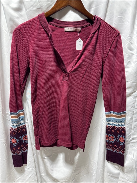 We The Free Tops - We The Free Plum Waffle-Knit Henley with Patterned Cuffs